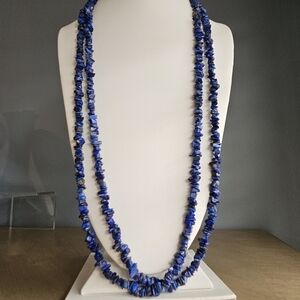 Vintage Boho Lapis Lazuli Necklaces 2 Strands Beaded Blue Stone